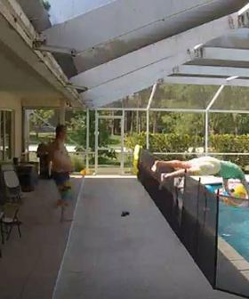 Heroic Dad Dives Over Fence to Rescue Toddler in Pool